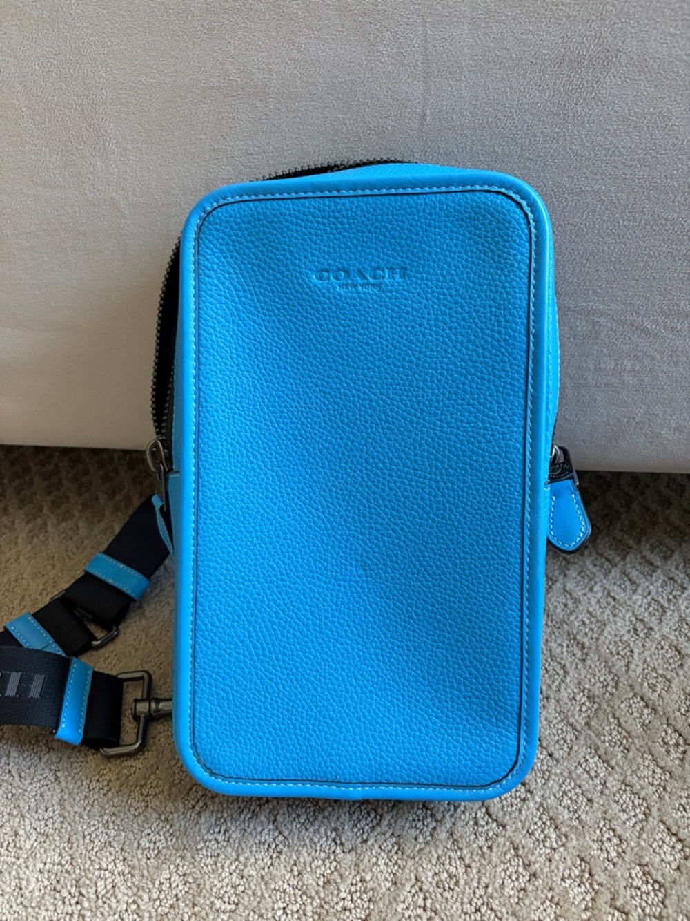 Coach Men’s Bright Blue Pebbled Leather Belt Bag